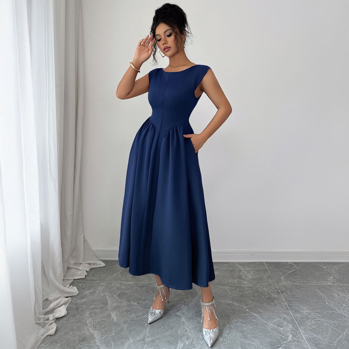 Women's Clothing Elegant Long Dress Women's Belted Solid Color European And American Style Autumn/Winter Clothing_ecoleips.com