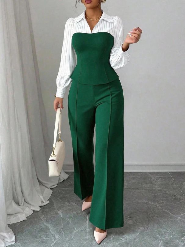 2026 European And American Style Cross-border Foreign Trade New Women's Clothing V-neck Waist-cinching Patchwork_ecoleips.com