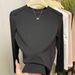 Women's Slimming European Style T-Shirt Herringbone Pattern Round Neck Waist Cinching Top Fashionable Base Layer For Spring Autumn_ecoleips.com