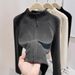 Women's Semi-High Neck Fleece Zip-Up Sweatshirt – Autumn Slim Fit Pullover With Dual Zippers (Purple/Charcoal/Black/Coffee/Beige, S-XL)_ecoleips.com