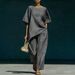 European And American Style Summer Two-Piece Set for Women Relaxed Loose Solid Color Top And Pants Ensemble_ecoleips.com