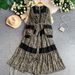 Retro High-End Lace Patchwork Leopard Print Stand Collar Dress for Women Elegant Full Skirt Belted Waist Summer Style European And American_ecoleips.com