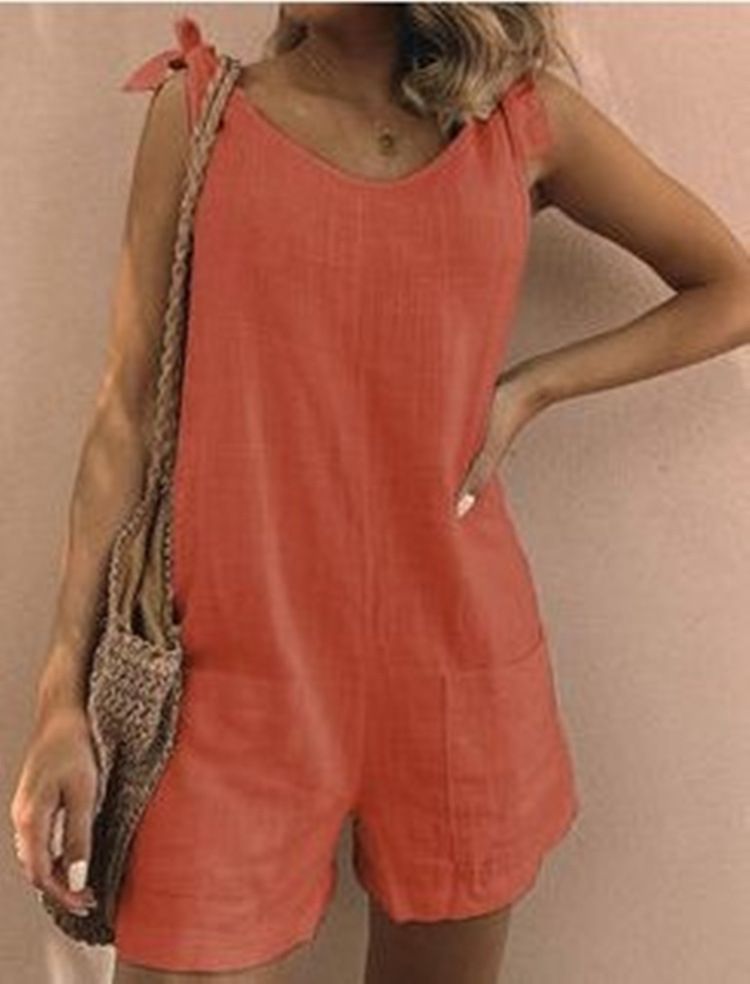 Women's Clothing Women's Sleeveless Jumpsuits Loose Fitting Overalls With Bamboo Jointed Cotton And Linen Pockets_ecoleips.com