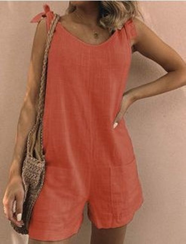 Women's Clothing Women's Sleeveless Jumpsuits Loose Fitting Overalls With Bamboo Jointed Cotton And Linen Pockets_ecoleips.com