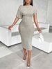 Women's Fashion Solid Color Asymmetric Shoulder Textured Fabric Dress_ecoleips.com