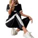 American Style Women's Summer Casual Crown Print T-Shirt And Sweatpants Set Simple Short Sleeve Clothing For Spring Autumn_ecoleips.com