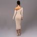 Fashion Women Long Maxi Dress Sexy Sheer Mesh Patchwork Asymmetrical Neck Off Shoulder Elegant Slimming Bodycon Long Dress_ecoleips.com