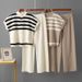 Women's Clothing Simple Fashion Suit Striped Zipper Knitted Top Fashion Slim Wide Leg Pants Two Piece Suit For Women_ecoleips.com
