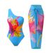 Women's Floral Print One-Piece Swimsuit High-Cut Leg Backless Design Halter Neck Long Torso Beach Pool Swimwear_ecoleips.com