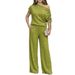 Women's One Shoulder Sequined Two Piece Set Drawstring Top Elastic Waist Wide Leg Pants_ecoleips.com