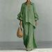 Women's Casual Solid Color Shirt-Collar Two-Piece Lounge Pants Set Comfortable Outfit_ecoleips.com