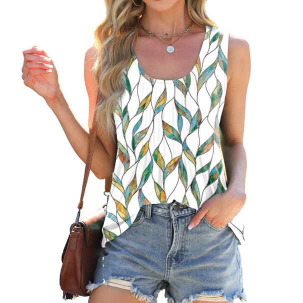 Women's Clothing Spring And Summer New Round Neck Tie Dye Printed Loose Sleeveless T Shirt Vest For Women_ecoleips.com