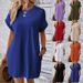 Women's Clothing Spring And Summer New Solid Color Round Neck Loose Short Sleeve Pocket Dress_ecoleips.com
