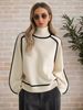 Elegant Ribbed Knit Sweater Women's Semi-Turtleneck Long Sleeve Pullover Soft Acrylic Blend Casual Tops_ecoleips.com