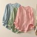 Women's Solid Color V Neck Shirt Summer New Style Fashionable And Elegant Loose Fit Top With Three Quarter Sleeve Versatile_ecoleips.com
