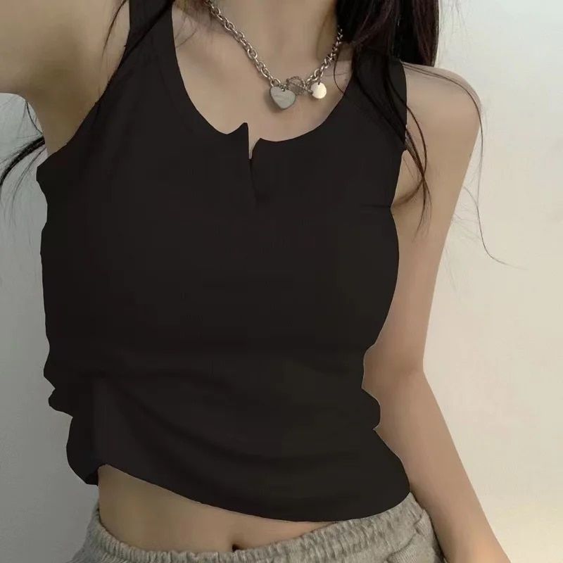 Tank Top For Women Ribbed Button Down Sleeveless Blouse Solid Color Casual Women's Teens Trendy Basic Summer Dresses_ecoleips.com