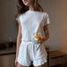 European And American Summer New Knitted White Breathable Comfortable Short Sleeve Shorts Pajama Set Cross-Border_ecoleips.com