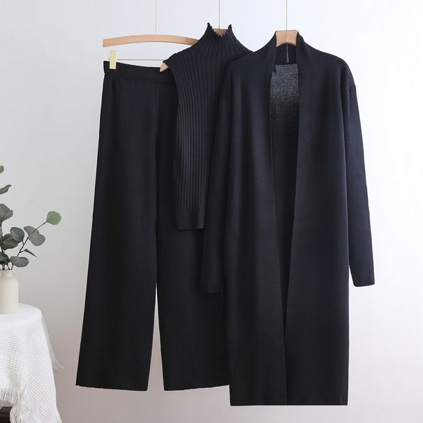 K Long Trench Coat With High Collar Inner Wear; Sweater Vest; Elastic Waist Wide-leg Pants; Knitted Three-piece Suit._ecoleips.com