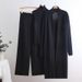 K Long Trench Coat With High Collar Inner Wear; Sweater Vest; Elastic Waist Wide-leg Pants; Knitted Three-piece Suit._ecoleips.com