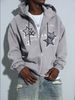 Women's Clothing Unisex Street Style Hooded Cardigan Sweatshirt Loose Fit Star Print Zip Up Drawstring Fashion_ecoleips.com