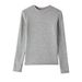 Women's Grey Faux Cashmere Knit Top Stand Collar Base Layer Sophisticated Outerwear For Autumn Winter Regular Fit_ecoleips.com