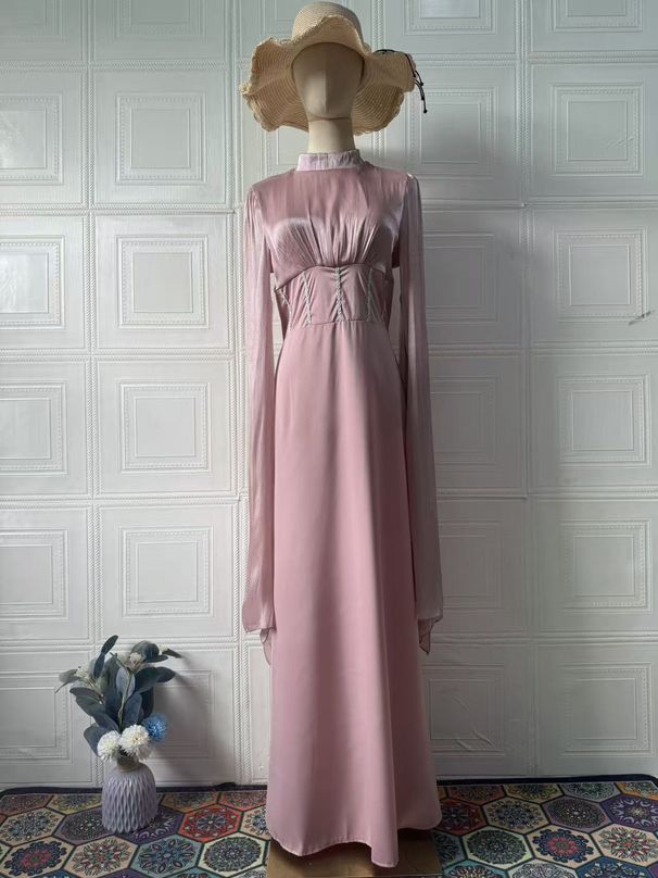 Modest Abaya Dress Elegant Spring Long Sleeve Dress Silky Skirt Comfortable Feminine Charming New For Women_ecoleips.com