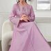 Muslim Dress Women "Elegant Sequined Embroidered Kaftan Dress – Muslim Long Cover-Up With Sparkling Details (Pink/Light Green, M-XL)"_ecoleips.com