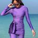 Women's Clothing Solid Color Lace Up Hip Skirt Long Sleeved Round Neck High Waist Short Dress Muslim Swimsuit Female_ecoleips.com