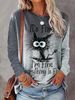 2026 New Cross-Border E-Commerce European And American Women's Plus Size 3D Pet Cat Print Round Neck Long Sleeve T-Shirt_ecoleips.com