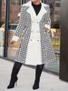 Women's Patchwork Placket Trench Coat Houndstooth Design Mid-Length Fashion Autumn Winter plus Size Clothing_ecoleips.com