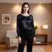 Elegant Satin Blouse With Pearl Accents For Women | Round Neck Long Sleeve Top | Chic & Versatile For Office & Casual Wear_ecoleips.com