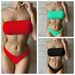 Strapless Bikini Set - Sexy Solid Color Two-Piece Swimsuit For Women (White, Yellow, Red, Blue, Black, Lake Green)_ecoleips.com