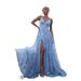 Women's Glitter High-Waisted Long Dress – Stretchy Polyester A-Line Formal Gown For Parties & Evening Events (Blue, S-Xl)_ecoleips.com