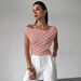 2026 European And American Cross-Border Solid Color T-Shirt Women's Simple Style Asymmetrical Shoulder Slim Fit_ecoleips.com