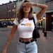 Women's Fitted Cropped T-Shirt 'Why Not?' Print Casual Elegant Fashion Polyester Top for Spring/Autumn Summer_ecoleips.com