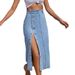 Women's Clothing Style Denim Skirt Hot Sale New Cross Border Washed Split Denim Skirt Multi Button Denim Skirt_ecoleips.com