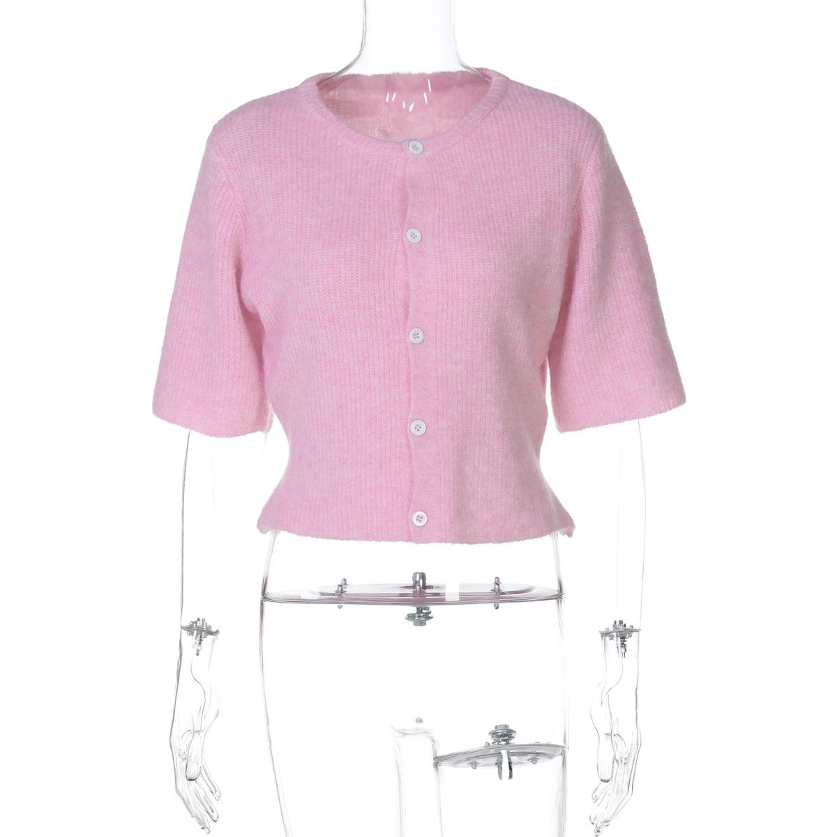 Women's round Neck Knitted Cardigan Top Three Quarter Sleeve Button down Fashionable Elegant European American Style Autumn New Arrival_ecoleips.com