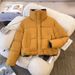 Women's Short Puffer Jacket Winter Coat With Plaid Patchwork Design, Thickened Loose Fit Hooded Parka For Cold Weather_ecoleips.com