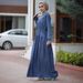 Women's Clothing Long Sleeve Round Neck Washed Denim Dress Casual Long Skirt_ecoleips.com