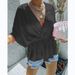 Women's Clothing Spring And Summer New Style Cotton V Neck Elastic Waist Casual Fashion Short Sleeved Shirt 22133_ecoleips.com