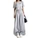 Women's Clothing Summer Lazy Style Solid Color Oblique Collar Pleated Hem Casual Two Piece Suit_ecoleips.com