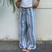 Women's Loose Striped Wide Leg Pants Drawstring Elastic Waist Casual Floor Length Fashionable Vacation Style Top Selling European American Style_ecoleips.com