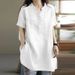 Cotton Spring And Summer Large Size Loose Fat MM Button Fashion V-Neck Short Sleeve Solid Color T-Shirt_ecoleips.com