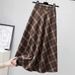 New Plaid Skirt Women's Retro Large Size Medium And Long A-shaped Skirt Large Swing Skirt High Waist And Thin Long Skirt_ecoleips.com