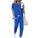 Women's Casual Two-Piece Set: Short Sleeve Tee With Stripe Accents & Drawstring Jogger Pants, Relaxed Fit Loungewear Outfit_ecoleips.com