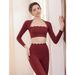 ng2510292 Ng2510292 Women' Yoga Outfit Set: Elaticity, Shockproof, Lace Trim, Long Sleeve T-Shirt, High Wait Butt-Lifting Fitne_ecoleips.com