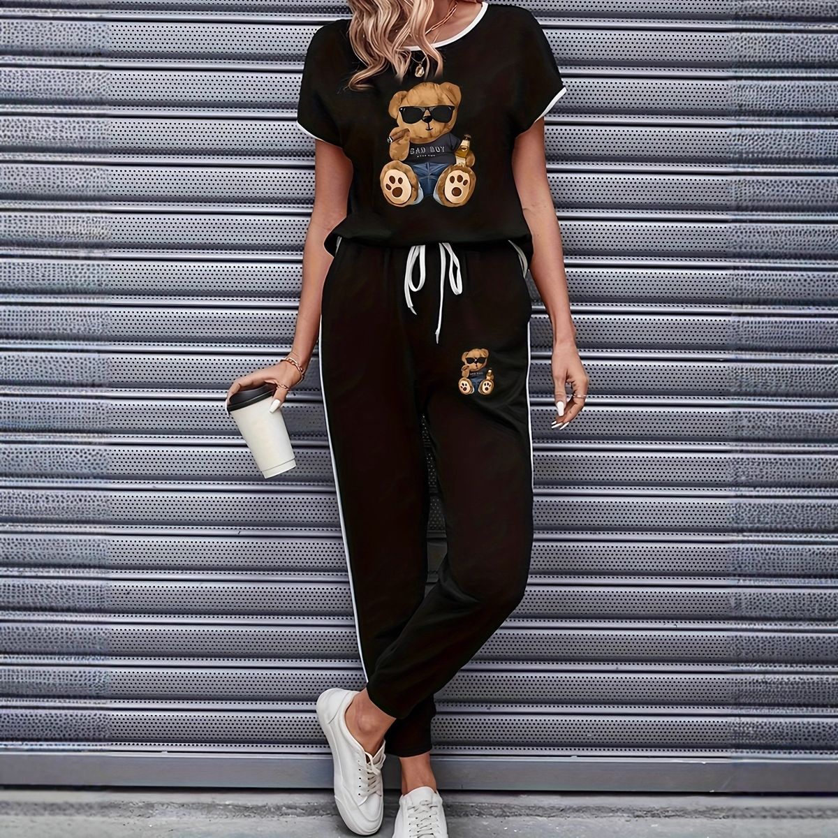 Women's Color Block Trim Casual Suit European American Style Simple Loose Fit Short Sleeve Spring Summer Autumn New_ecoleips.com