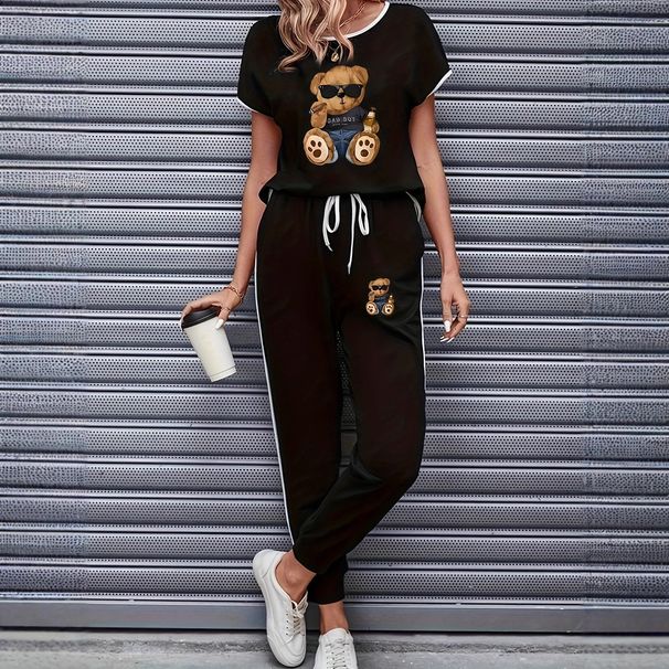 Women's Color Block Trim Casual Suit European American Style Simple Loose Fit Short Sleeve Spring Summer Autumn New_ecoleips.com