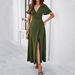 DiYun European And American Women's Fashion Trade 2024 Spring/Summer Elegant Slim-Fit Solid Color V-Neck_ecoleips.com