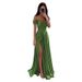 Off-Shoulder Evening Dress Pleated A-Line Formal Ball Gown Satin Slit Style Bridesmaid_ecoleips.com